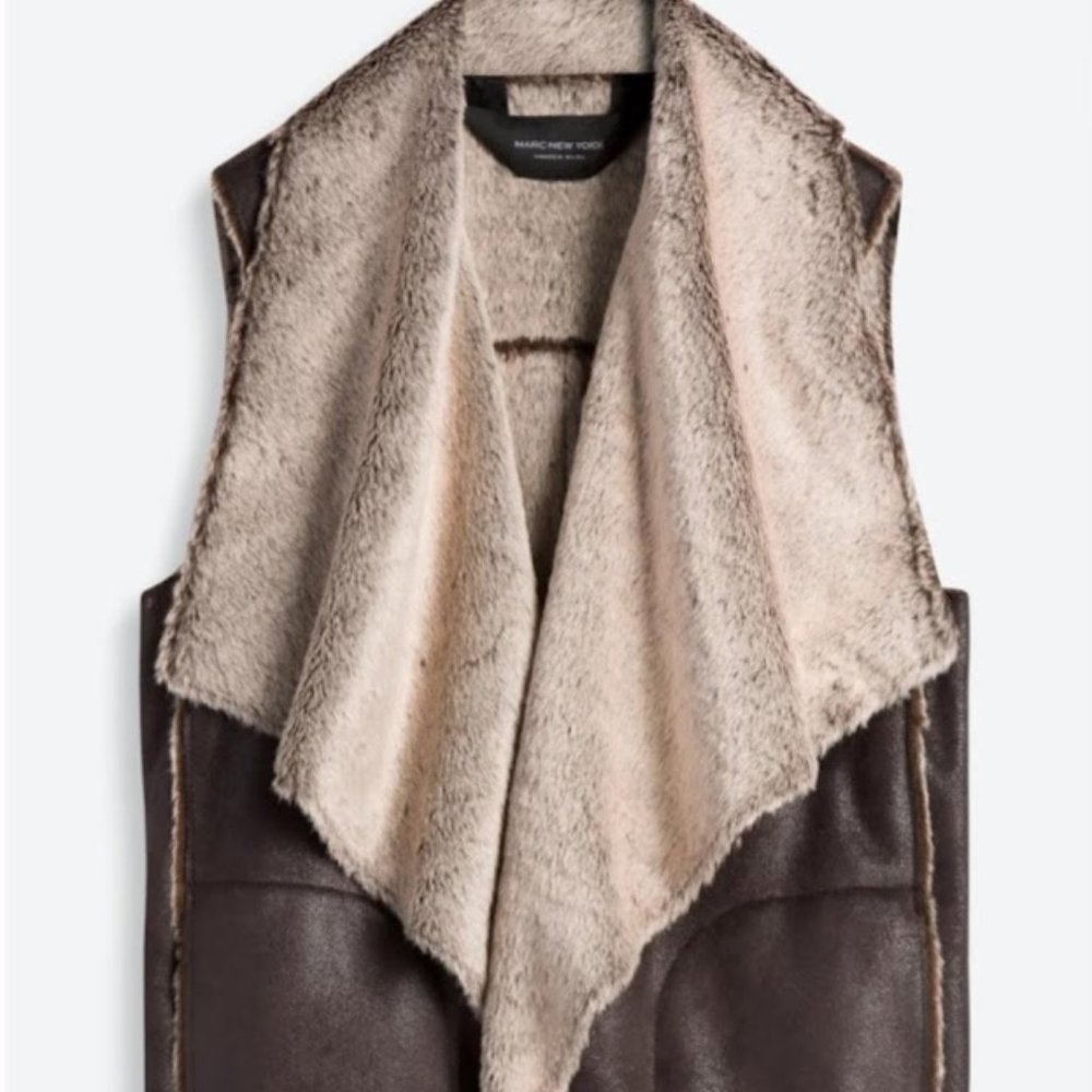 Marc New York Brown Faux leather Fur Vest Small